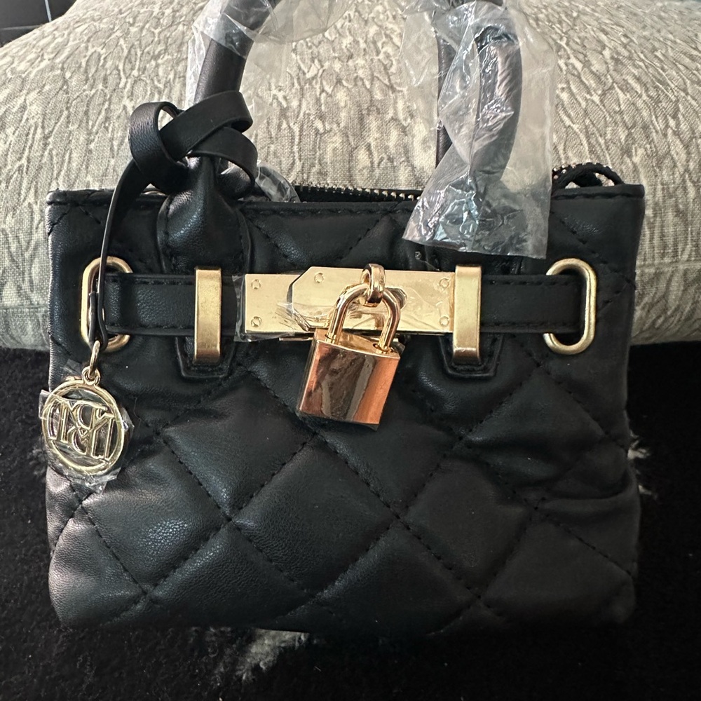 Badgley Mischka Black Studio Mini Bag with Gold Details